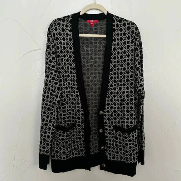 GUESS Monogram Oversized Grandpa Cardigan NWT L - Picture 1 of 7